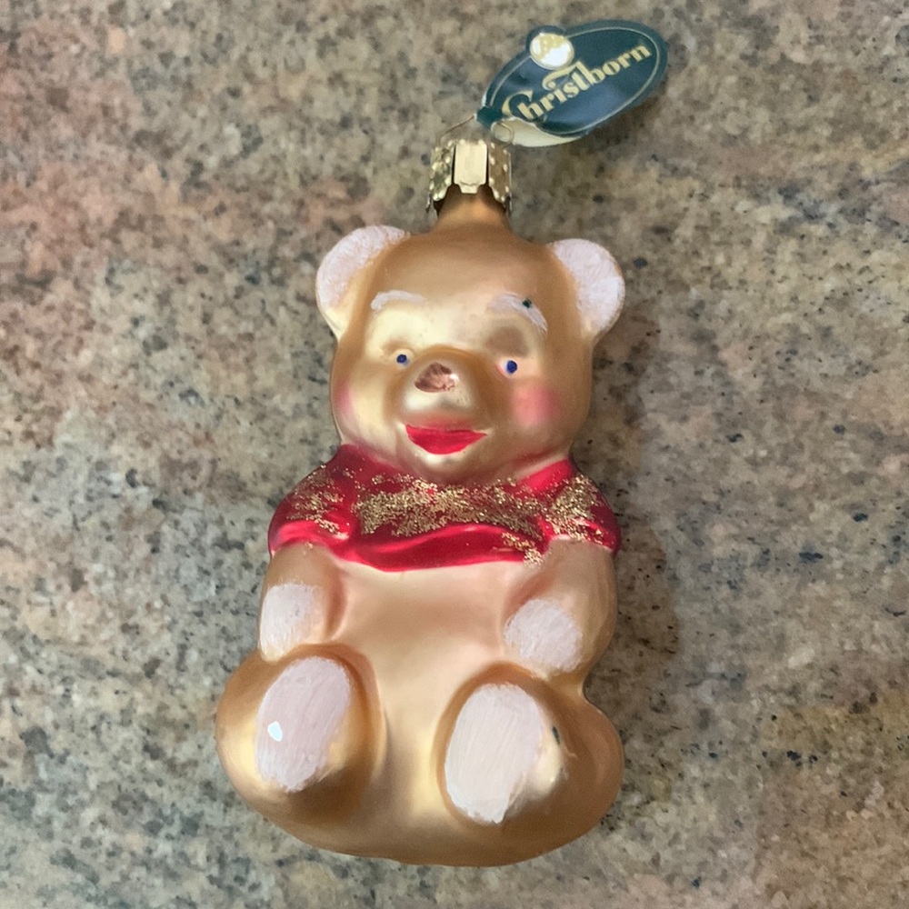 Vintage German Christborn Hand Blown and Painted Teddy Bear Ornament